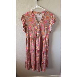 Dress Womens XL Bohemian Floral Pattern VNeck Tiered Skirt Romantic Chic